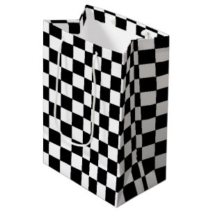 Sacola Para Presentes Média Branco e Preto Verificados