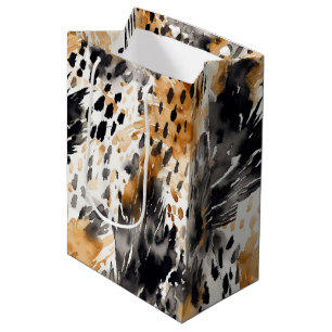 Sacola Para Presentes Média Branco Preto Creme Leopardo Animal Floral Aniversá