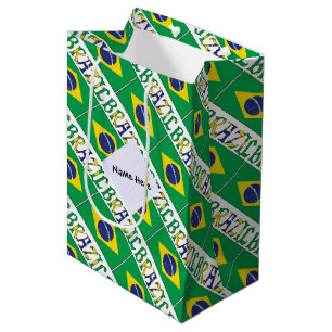 Sacola Para Presentes Média Brasil e Bandeira Brasileira Mosaico com Seu Nome