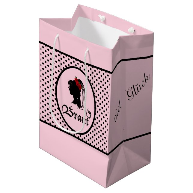 Sacola Para Presentes Média Braut Rosen Schleier Glück Hochzeit Rosa Punkte (Frente inclinada)