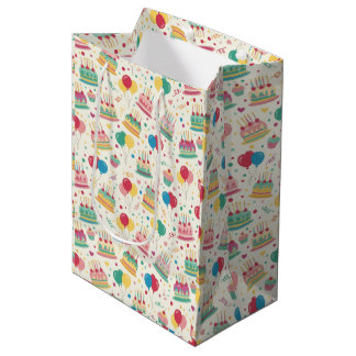 Sacola Para Presentes Média Bright Birthday Cakes and Balloons Wrapping Paper