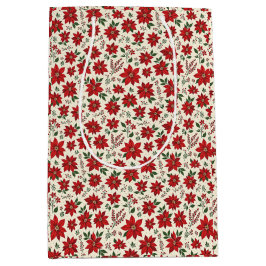 Sacola Para Presentes Média Bright Red Poinsettias
