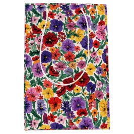 Sacola Para Presentes Média Bright Spring Pansies Floral Garden Pattern