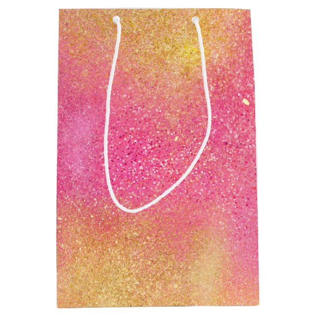 Sacola Para Presentes Média Brilhante Dourado cor-de-rosa e brilho (Frente)