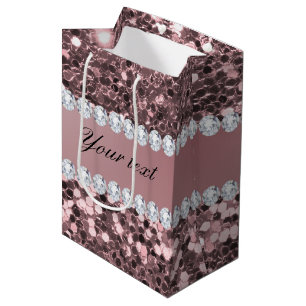 Sacola Para Presentes Média Brilho Dourado cor-de-rosa na moda e diamantes do
