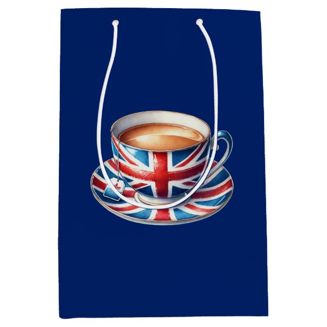 Sacola Para Presentes Média British Flag on English Teacup (Frente)