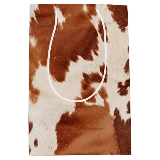 Sacola Para Presentes Média Brown Cream Cowhide Western (Frente)