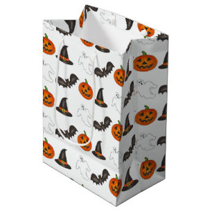 Sacola Para Presentes Média Bruxa-Fantasma de Bat-Pumpkin do Halloween