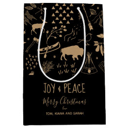 Sacola Para Presentes Média Buffalo Kraft Paper Joy & Peace ID599