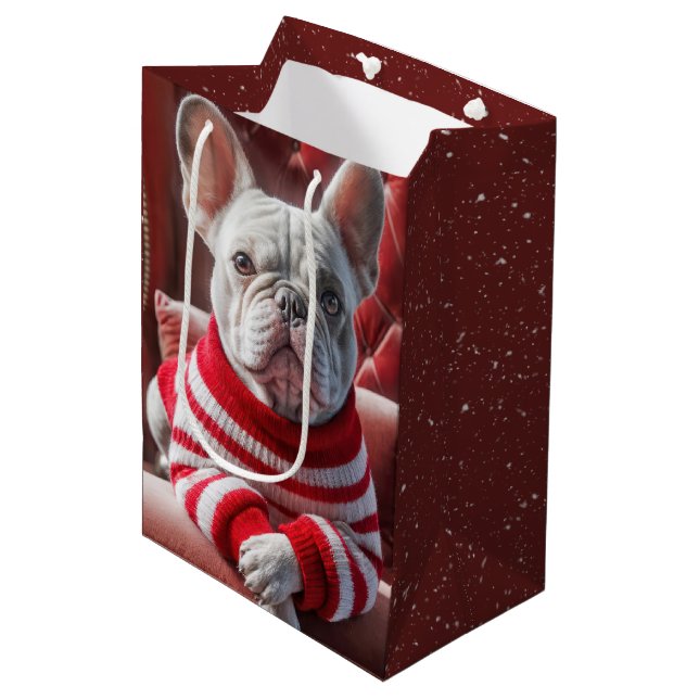 Sacola Para Presentes Média Buldogue Francês de Natal (Frente inclinada)