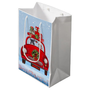 Sacola Para Presentes Média Buldogue Francês No Carro Com Papai Noel