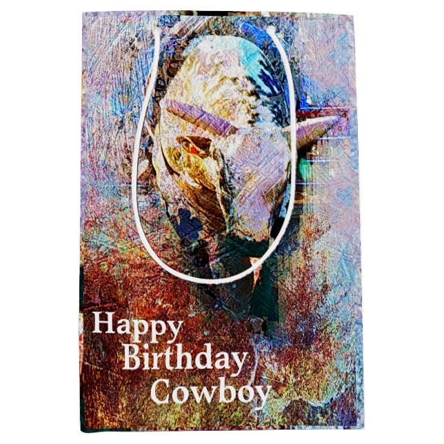 Sacola Para Presentes Média Bull Riding Rodeo Western Theme Party (Frente)