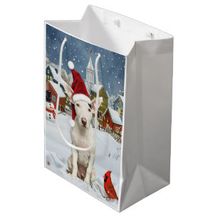 Sacola Para Presentes Média Bull Terrier Dog Winter Wonderland Natal Joy