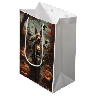 Sacola Para Presentes Média Bull Terrier Riding Motorcycle Halloween Scareen