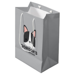 Sacola Para Presentes Média Bulldog Francês Bonito com Nome Personalizado