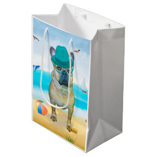 Sacola Para Presentes Média Bulldog francês na praia