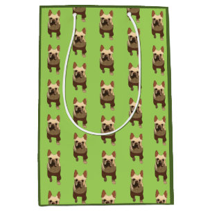 Sacola Para Presentes Média Bulldog Francês, Verde Lima