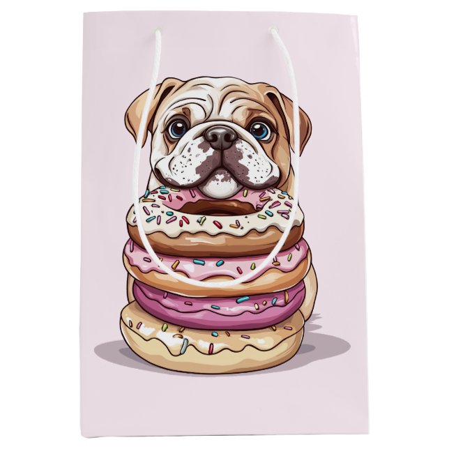 Sacola Para Presentes Média Bulldog Inglês, Rosquinhas borrifadas (Frente)