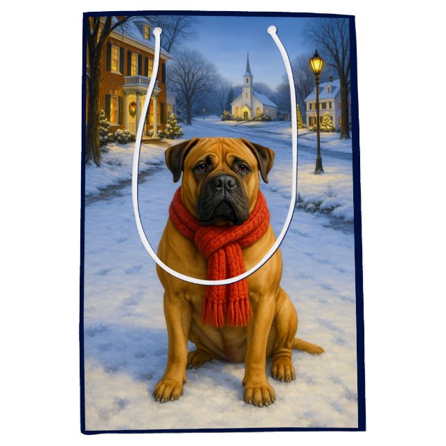 Sacola Para Presentes Média Bullmastiff Holiday Card (Frente)