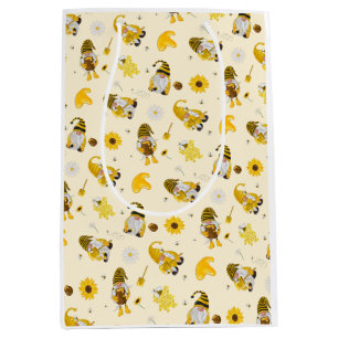 Sacola Para Presentes Média Bumble Bee Sunflower Yellow Gnomo Papel Tecido