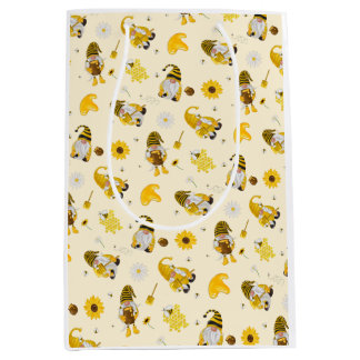 Sacola Para Presentes Média Bumble Bee Sunflower Yellow Gnomo Papel Tecido