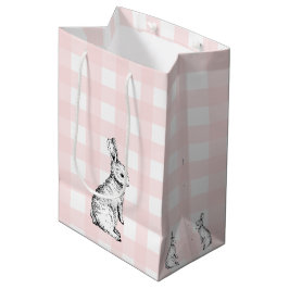 Sacola Para Presentes Média Bunny Rabbit Pink Gingham Gift Bag