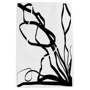 Sacola Para Presentes Média Buquê Blanc: Abstrato branco e preto