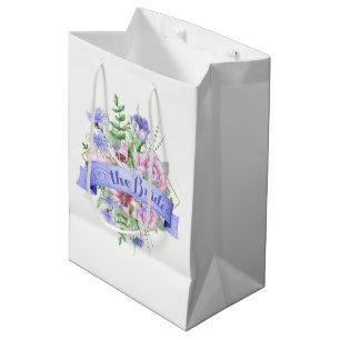 Sacola Para Presentes Média Buquê das Flores de Tipografia-Aquarela Noiva