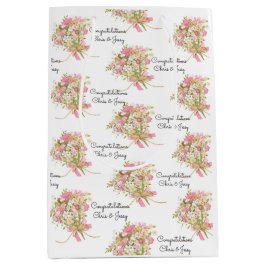 Sacola Para Presentes Média Buquê de Casamento de Flores Adicionar Nomes Bonit