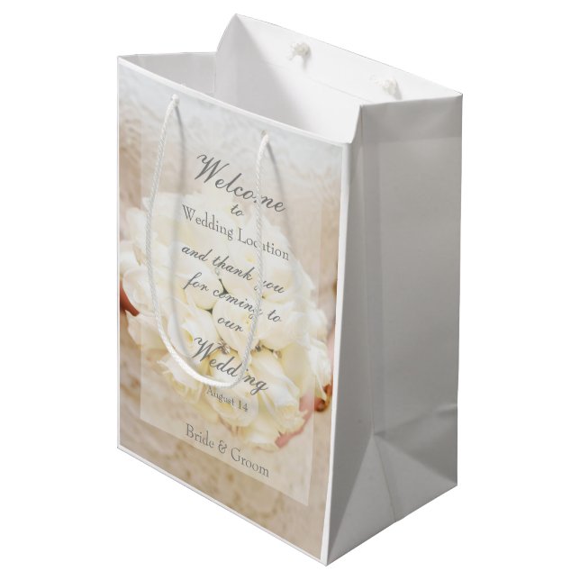 Sacola Para Presentes Média Buquê de Flor Bridal Branca (Frente inclinada)