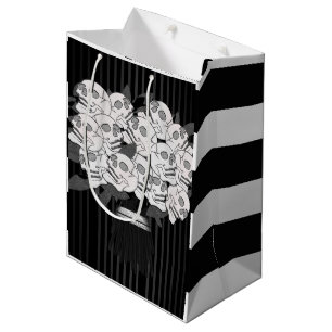 Sacola Para Presentes Média Buquê de Rosas Caveira Preto e Branco Festa Casame