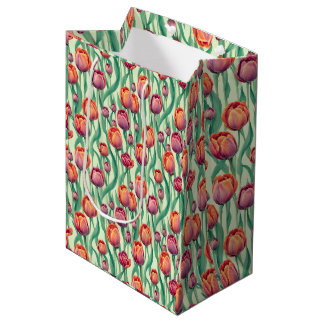 Sacola Para Presentes Média Buquê de Tulipas Verde Oliva
