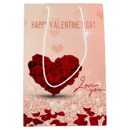 Sacola Para Presentes Média Buquê Rosa Cardíaco Saco médio de presentes do dia