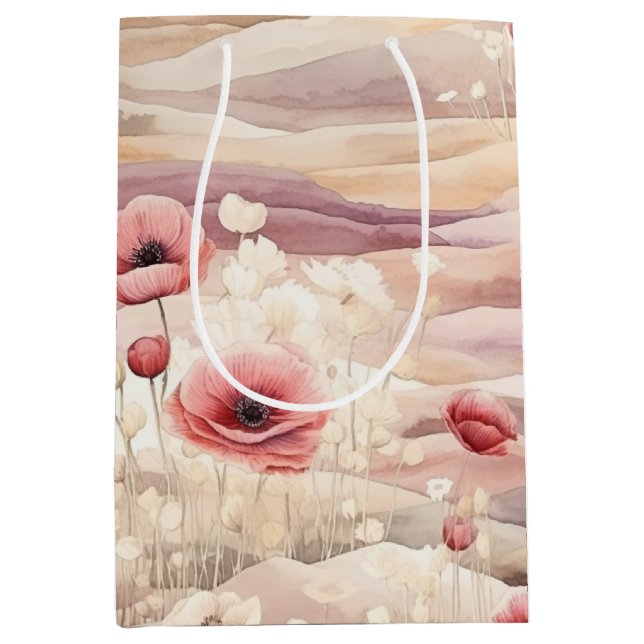 Sacola Para Presentes Média Burgundy Creme Blush Floral Chá de Noiva (Frente)