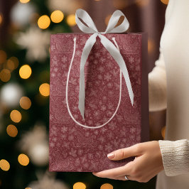 Sacola Para Presentes Média Burgundy Doodle Natal Sleigh Patterno