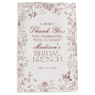 Sacola Para Presentes Média Burgundy Floral Toile De Jouy Bridal Brunch