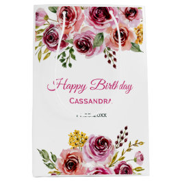 Sacola Para Presentes Média Burgundy Rosa Rustic Floral Birday