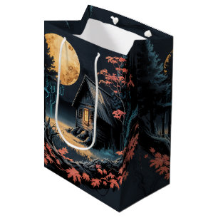 Sacola Para Presentes Média Cabana ao Luar Floresta Japonesa Arte (6)