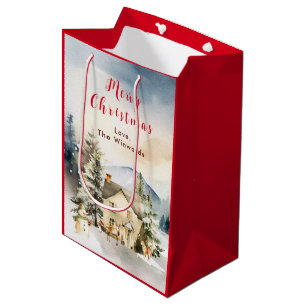 Sacola Para Presentes Média Cabana de Férias de Inverno Feliz Natal