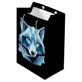 Sacola Para Presentes Média Cabeça de Lobo Geométrico Azul