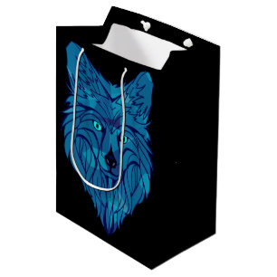 Sacola Para Presentes Média Cabeça de Lobo Polar Azul