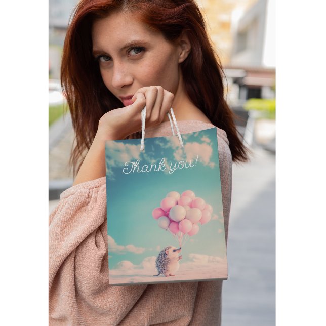 Sacola Para Presentes Média Cabeça de ouriço bonita com balões de aniversário, (Criador carregado)