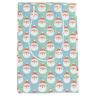 Sacola Para Presentes Média Cabeças de Papai Noel Gordinhos Fofos Sem Costura