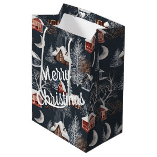 Sacola Para Presentes Média Cabina de Natal de inverno