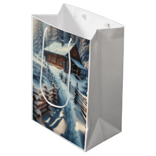 Sacola Para Presentes Média Cabine de manto de inverno em um Natal