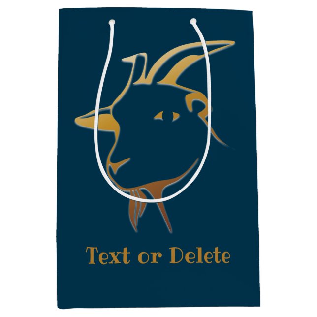 Sacola Para Presentes Média Cabra Dourada em azul Marinho (Frente)