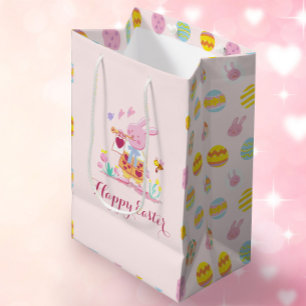 Sacola Para Presentes Média Caça ao Ovo De Coelhinho Rosa-felz pascoa