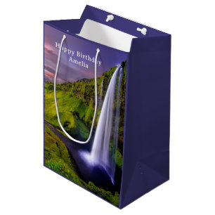 Sacola Para Presentes Média Cachoeira Islandesa Foto de Aniversário Natureza V