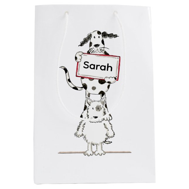 Sacola Para Presentes Média Cachorro Acrobata Fofo Personalizado  (Frente)