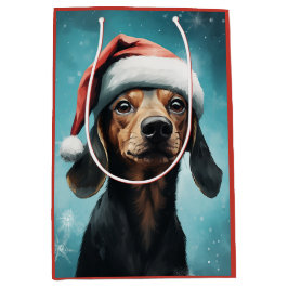 Sacola Para Presentes Média Cachorro Bonito Vestindo Natal Hat Dachshund Natal